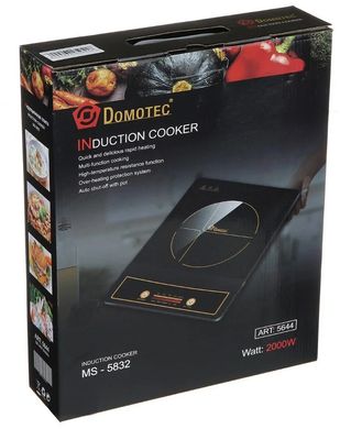 Индукционная настольная электрическая плита электроплита DOMOTEC MS-5832 Черная 2000 Вт ∙ Стеклокерамика ∙ Сенсорное управление ∙ 7 режимов ∙ Таймер ∙ Встроенный вентилятор