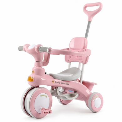 Детский трехколесный велосипед Baby Carriage 588 розовый с родительской ручкой &bull; Велосипед-коляска Baby Carriage 588 для малышей с корзиной и козырьком