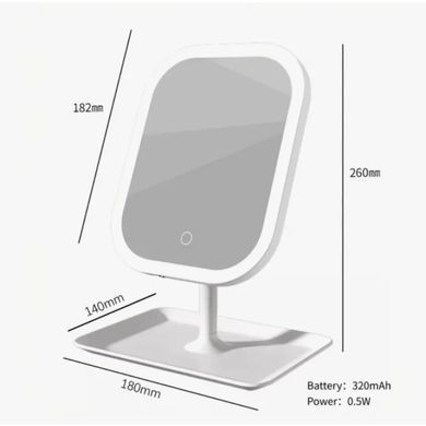 Настольное зеркало для макияжа KAR192 с LED-подсветкой белое &bull; Аккумуляторное косметическое зеркало KAR192 с сенсорным управлением, 3 режимами света и органайзером
