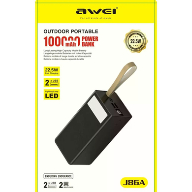Power Bank Awei J86A 100000mAh черный &bull; Повербанк Awei J86A 100000mAh 22.5W с быстрой зарядкой PD/QC и LED-дисплеем
