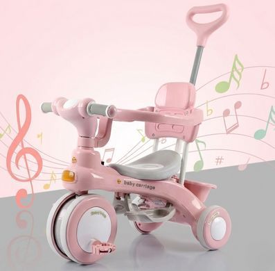Детский трехколесный велосипед Baby Carriage 588 розовый с родительской ручкой &bull; Велосипед-коляска Baby Carriage 588 для малышей с корзиной и козырьком