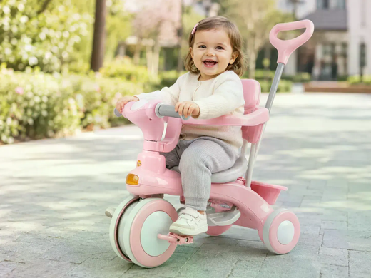 Детский трехколесный велосипед Baby Carriage 588 розовый с родительской ручкой &bull; Велосипед-коляска Baby Carriage 588 для малышей с корзиной и козырьком