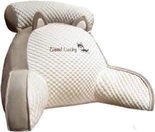 Подушка-спинка PILLOW-07 для дивана бело-серая &bull; Мягкая ортопедическая подушка PILLOW-07 для чтения и поддержки спины 60&times;40 см бело-серая