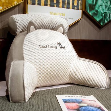 Подушка-спинка PILLOW-07 для дивана бело-серая &bull; Мягкая ортопедическая подушка PILLOW-07 для чтения и поддержки спины 60&times;40 см бело-серая