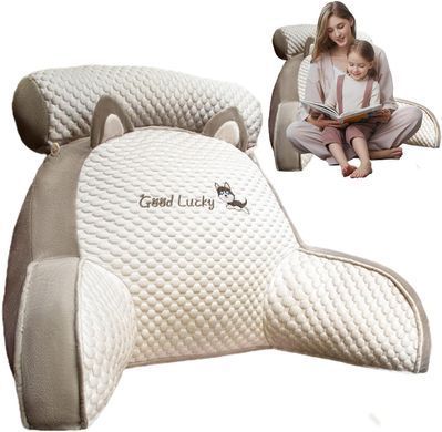 Подушка-спинка PILLOW-07 для дивана бело-серая &bull; Мягкая ортопедическая подушка PILLOW-07 для чтения и поддержки спины 60&times;40 см бело-серая