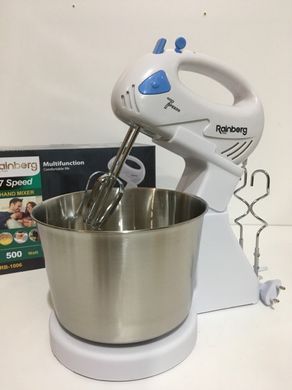 Миксер ручной/стационарный с чашей 2 л скоростей-7 RAINBERG RB-1006 500 Вт 2 насадки