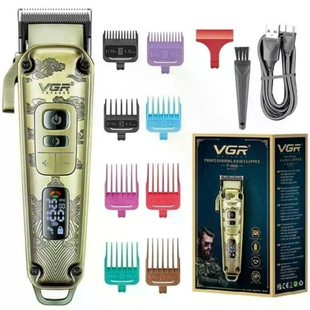 Машинка для стрижки VGR V-005 &bull; Аккумуляторная машинка для волос и бороды VGR V-005 с LED-дисплеем, 4 скоростями и 8 насадками