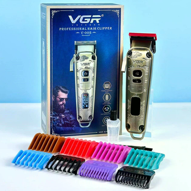 Машинка для стрижки VGR V-005 &bull; Аккумуляторная машинка для волос и бороды VGR V-005 с LED-дисплеем, 4 скоростями и 8 насадками