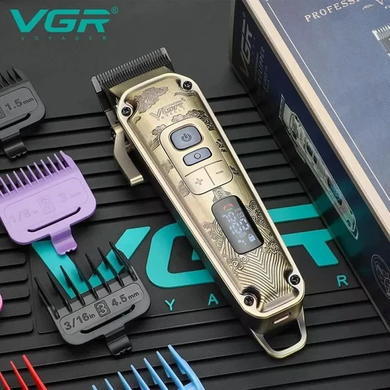 Машинка для стрижки VGR V-005 &bull; Аккумуляторная машинка для волос и бороды VGR V-005 с LED-дисплеем, 4 скоростями и 8 насадками