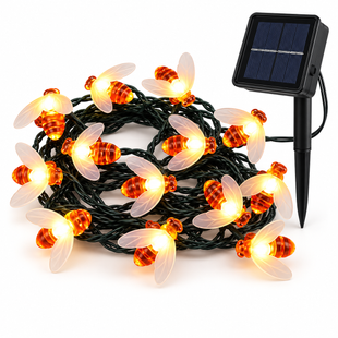 Солнечная гирлянда Пчелы 5 м 20 LED теплый белый &bull; Садовая LED-гирлянда Пчелы на солнечной панели 5 метров с 8 режимами свечения