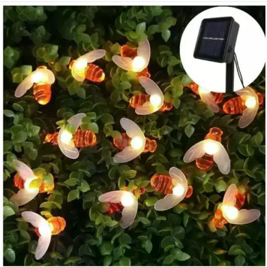 Солнечная гирлянда Пчелы 5 м 20 LED теплый белый &bull; Садовая LED-гирлянда Пчелы на солнечной панели 5 метров с 8 режимами свечения