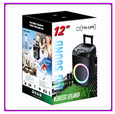 Колонка Bluetooth Wireless Speaker TTD-1209 з мікрофонами і пультом ДУ ∙ Портативна TTD-1209 Bluetooth колонка 12"