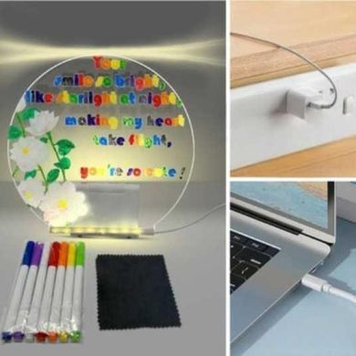 Круглий світильник-нічник WordPad AND 5502 15 см від USB &bull; LED-дошка для нотаток AND 5502 з маркером для дому, офісу та декору