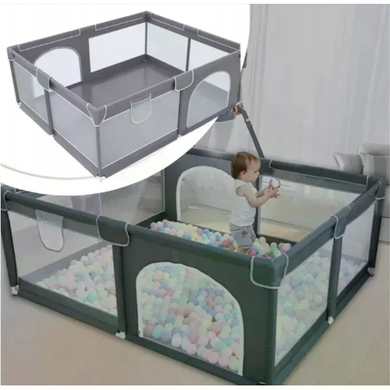 Детский манеж 120&times;180 см с шариками серый &bull; Игровой манеж 120&times;180 см с сетчатыми стенками, входом на молнии и 30 шариками