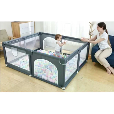 Детский манеж 120&times;180 см с шариками серый &bull; Игровой манеж 120&times;180 см с сетчатыми стенками, входом на молнии и 30 шариками