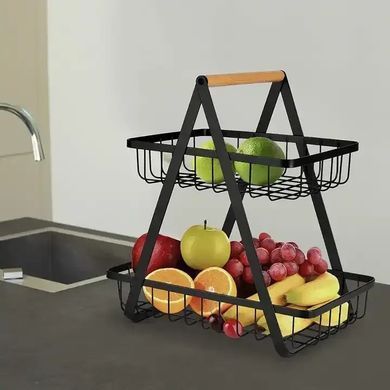 Настільний двоярусний кошик - фруктівниця з дерев'яною ручкою Double Fruit Basket &middot; Розбірний металевий кошик для фруктів