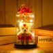 Роза в стеклянной колбе Rose of Love с LED-подсветкой и плюшевым мишкой ∙ Декоративная хрустальная роза с мишкой и сердцем I Love You