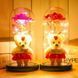 Роза в стеклянной колбе Rose of Love с LED-подсветкой и плюшевым мишкой ∙ Декоративная хрустальная роза с мишкой и сердцем I Love You
