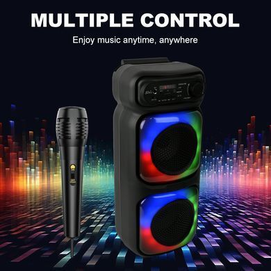Беспроводная уличная Bluetooth-колонка с проводным микрофоном &bull; Большая портативная акустика для караоке, музыки, отдыха и мероприятий