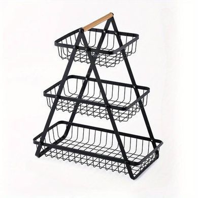 Настільний триярусний кошик - фруктівниця з дерев'яною ручкою Triple Fruit Basket &middot; Розбірний металевий кошик для фруктів