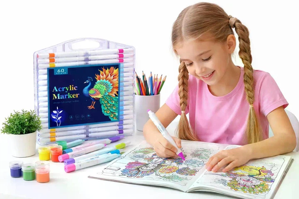 Набор акриловых маркеров MAP-05 &bull; Маркеры для рисования, декора, творчества и росписи по разным поверхностям 60шт