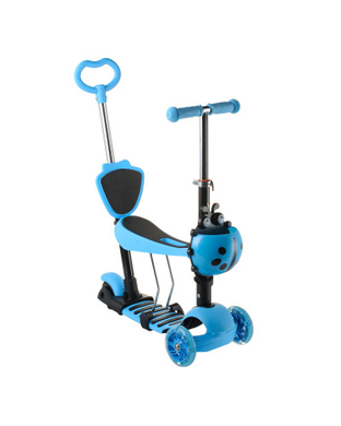 Трехколесный детский самокат 5 в 1 с родительской ручкой и сиденьем Scooter ∙ Самокат трансформер для детей со светящимися колесами, регулируемой высотой руля и корзинкой