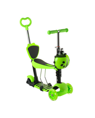 Трехколесный детский самокат 5 в 1 с родительской ручкой и сиденьем Scooter ∙ Самокат трансформер для детей со светящимися колесами, регулируемой высотой руля и корзинкой
