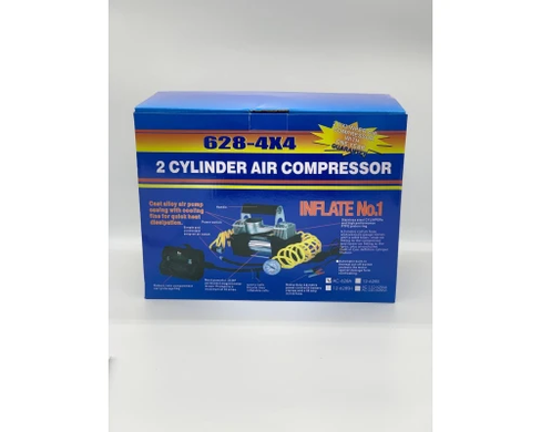 Автомобильный компрессор двухпоршневой Air Compressor 12V 628-4x4 &bull; Электрический насос для шин от прикуривателя 12 В с манометром для автомобиля, внедорожника, кроссовера и дороги