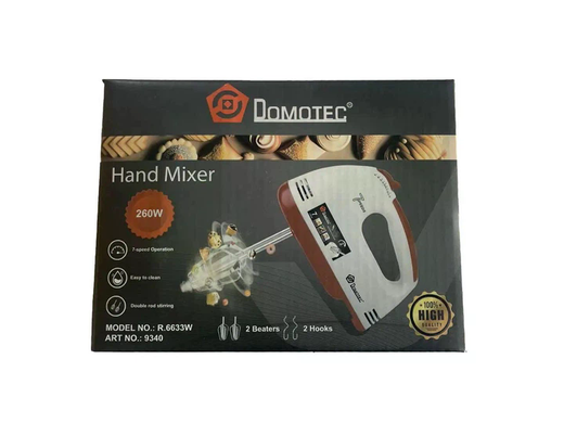 Ручной миксер DOMOTEC R6633W 260 Вт белый &bull; Кухонный миксер DOMOTEC R6633W 7 скоростей с венчиками и крюками для теста