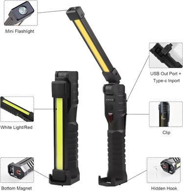 Фонарь LIGHT L08-1 с магнитным основанием и подвесным крючком кемпинговый ∙ Аккумуляторный фонарик поворотный LIGHT L08-1