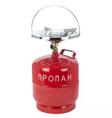 Газовый баллон 8 литров бытовой комплект с горелкой 21 см &bull; Туристический газовый комплект 8 л с конфоркой, краном-переходником и ручкой для переноски