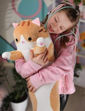 Мягкая игрушка обнимашка Кот Батон 150 см рыжий &bull; Большая игрушка-подушка антистресс длинный кот для сна и отдыха