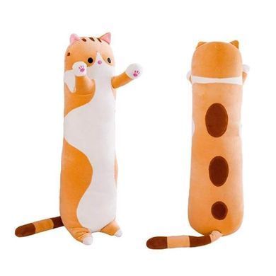 Мягкая игрушка обнимашка Кот Батон 150 см рыжий &bull; Большая игрушка-подушка антистресс длинный кот для сна и отдыха