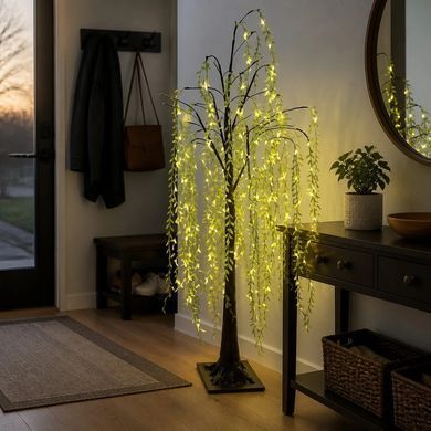 LED-дерево Верба KAR308 1,8 м, 192 LED &bull; Декоративний підлоговий світильник на підставці з теплим білим світлом, живлення 220 В, для дому, фотозони та святкового декору
