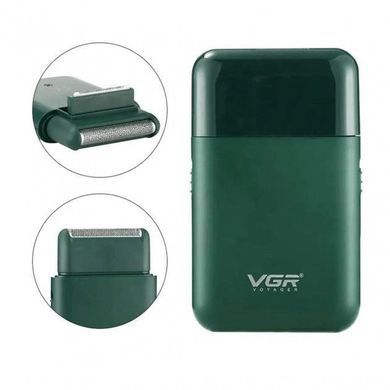 Акумуляторна міні електробритва для чоловіків VGR V 390 Green &bull; Професійний шейвер з тримером для сухого та вологого гоління