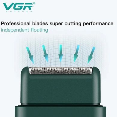 Акумуляторна міні електробритва для чоловіків VGR V 390 Green &bull; Професійний шейвер з тримером для сухого та вологого гоління
