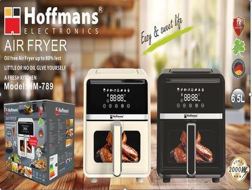 Аэрофритюрница Hoffmans HM-789 6,5 л &bull; Сенсорный аэрогриль-мультипечь Hoffmans 2000 Вт с 8 программами приготовления