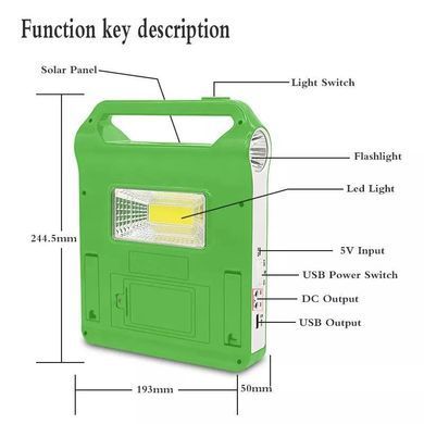 Ліхтар LED EP-038A Power Bank із сонячною панеллю та 2 лампочками ∙ Багатофункціональний ліхтар EP-038A із зарядкою від сонця та USB