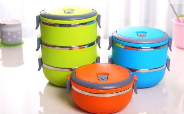 Набор контейнеров емкостей для хранения продуктов Lunchbox Three Layers Ланчбокс для еды из нержавеющей стали 3 в 1
