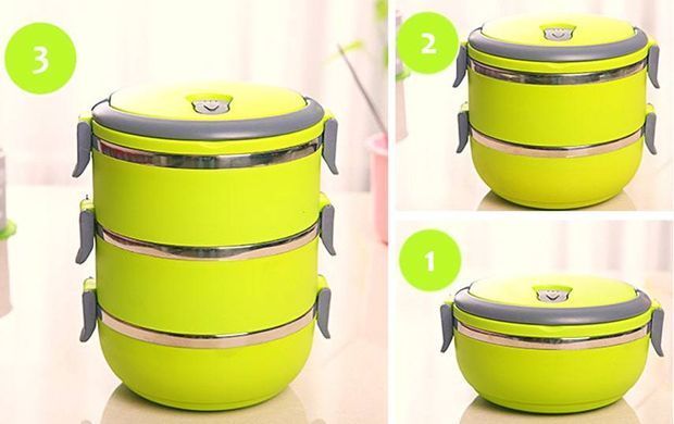 Набор контейнеров емкостей для хранения продуктов Lunchbox Three Layers Ланчбокс для еды из нержавеющей стали 2 в 1