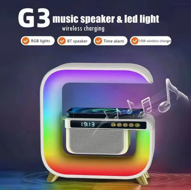Настольная смарт лампа с беспроводной зарядкой RGB G3 ∙ Ночник аккумуляторный с Bluetooth колонкой