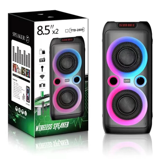 Bluetooth колонка TTD-2809 20 Вт &bull; Портативна бездротова акустична система TTD-2809 з двома динаміками 8 дюймів, караоке, LED-підсвіткою, USB, FM-радіо та TWS