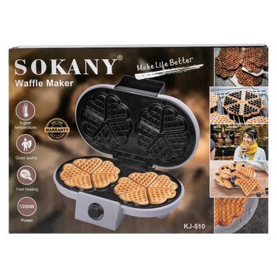 Вафельница для бельгийских вафель 1200 Вт Sokany KJ-510 в форме сердца, 10 шт ∙ Антипригарное покрытие