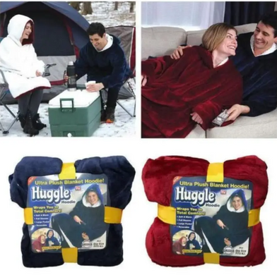 Двухсторонняя толстовка-плед Huggle Hoodie Blanket с капюшоном ∙ Синяя