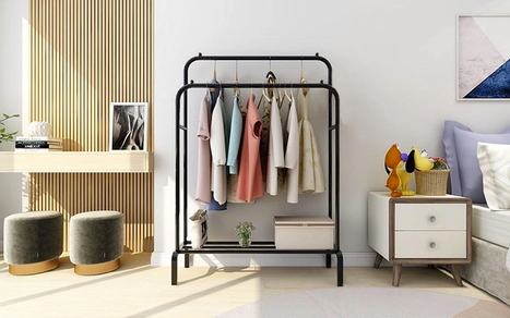 Двойная стойка &ndash; вешалка для одежды Double floor Hanger c полкой для обуви, Ш104хГ41.5хВ152
