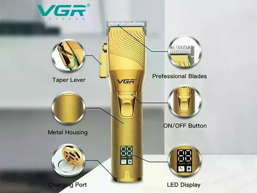 Машинка для стрижки VGR V-280 &bull; Аккумуляторная машинка VGR V-280 с 6 насадками 1,5&ndash;13 мм, LCD-дисплеем и USB-зарядкой