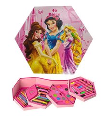 Детский художественный набор для рисования и творчества "Принцессы Дисней" для девочек, 46 предметов в шестигранной коробочке
