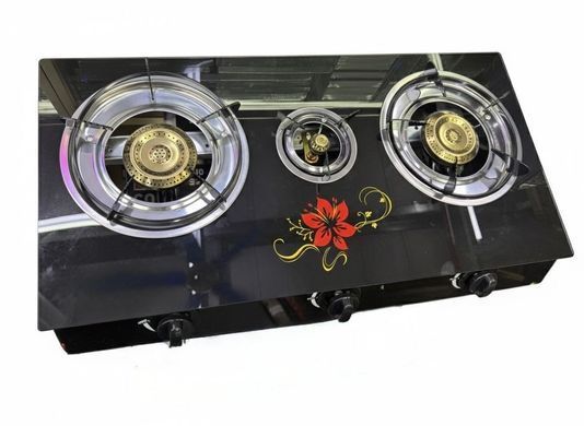 Газовая плита Hoffmans HM-9101 на 3 конфорки &bull; Настольная стеклянная газовая варочная панель с автоподжигом и латунными горелками