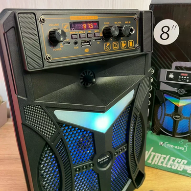 Bluetooth колонка Wireless Speaker TTD-8243 &bull; Портативная аккумуляторная акустическая система Wireless Speaker TTD-8243 с караоке, USB, FM-радио, микрофонным входом и LED-подсветкой