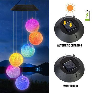Садовая подвесная лампа с LED шарами на солнечной батарее &middot; Разноцветные декоративные фонарики Музыка Ветра